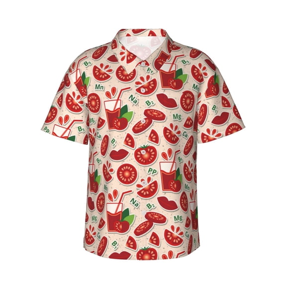 Fotbe Tomatoes Hawaiian Shirt for Men Unisex Summer Beach Casual Short Sleeve Cotton Linen Button Down Shirts-Large