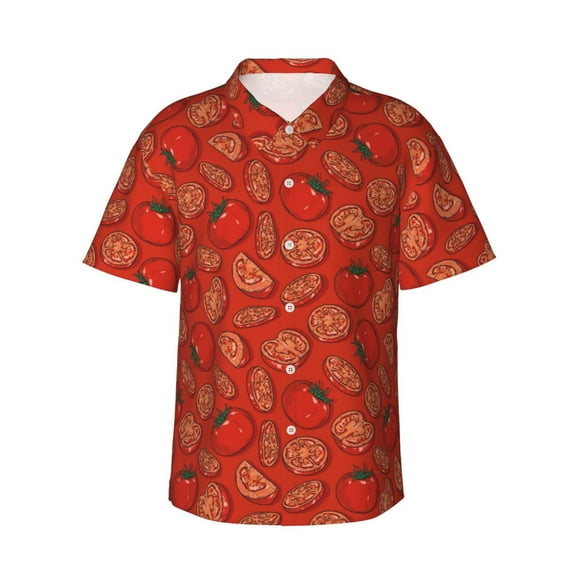 Fotbe Tomatoes Hawaiian Shirt for Men Unisex Summer Beach Casual Short Sleeve Cotton Linen Button Down Shirts-XX-Large