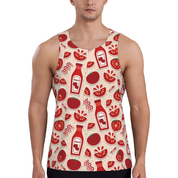 Fotbe Tomatoes Pattern Men's Quick Dry Workout Tank Top Gym Muscle Tee Fitness Bodybuilding Sleeveless T Shirt Breathable Workout Shirt-XX-Large