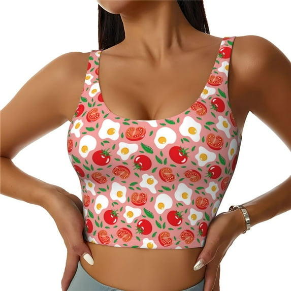 Fotbe Tomatoes Pattern Womens' Sports Bra Longline Wirefree Padded with Medium Support Sports Moisture-Wicking Workou Vest,Tank Top-X-Large