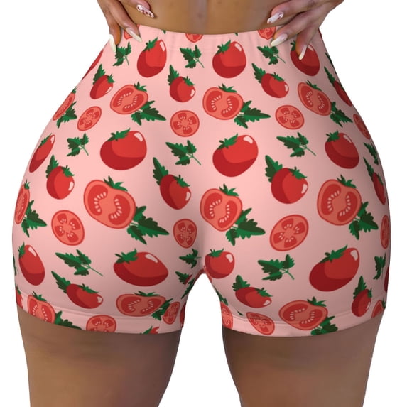Fotbe Tomatoes Seamless Shorts, Womens Workout Shorts High Waist Stretch Booty Short for Gym/Yoga/Running/Biking-