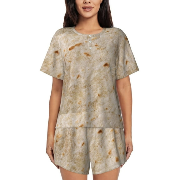 Fotbe Tortilla Print Pajama Set for Women 2 Piece Loungewear Short Sleeve Tops and Shorts Set Soft Sleepwear-Medium