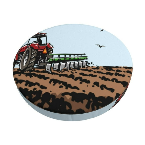 Fotbe Tractor plowing a field Pattern Stool Covers Round,Waterproof Round Bar Stool Covers Bar Chair Covers Washable Stool Cushion Slipcover for 12-14 Inch Chair-12 inch
