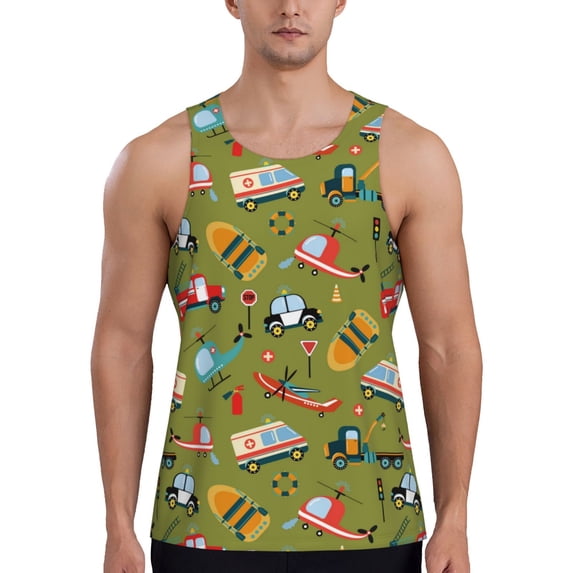 Fotbe Transportation Prints Pattern Men's Quick Dry Workout Tank Top Gym Muscle Tee Fitness Bodybuilding Sleeveless T Shirt Breathable Workout Shirt-Medium