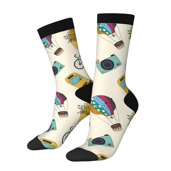 Fotbe Travel Elements Pattern Long Socks for Men & Women – Breathable & Stretchy Compression Socks, Ideal for Running, Travel, and Everyday Wear Size 5-11