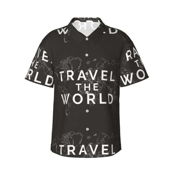 Fotbe Travel The World1 Hawaiian Shirt For Men Unisex Summer Beach Casual Short Sleeve Cotton Linen Button Down Shirts-Small
