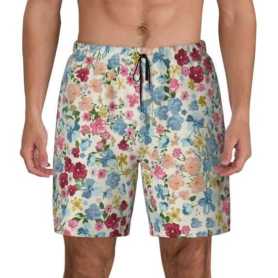 Fotbe Trendy Floral Design Men’s Swim Trunks Quick Dry Swim Shorts Board Shorts with Mesh Lining-Medium