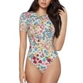 thumbnail image 1 of Fotbe Trendy Floral Design Women's Crew Neck Short Sleeves Bodysuit Tops Round Neck Slim Sleeveless Soft Comfortable Basic-Large, 1 of 9