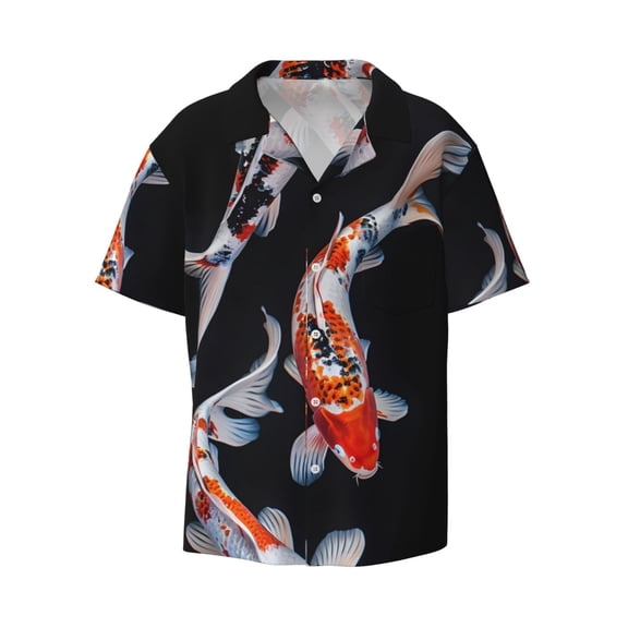 Fotbe Tricolor Koi Fish Trio print Short Sleeve Button Down Shirts for Men Casual Summer Beach Wrinkle Free Shirt-Medium
