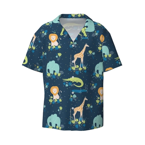 Fotbe Tropical Animals print Short Sleeve Button Down Shirts for Men Casual Summer Beach Wrinkle Free Shirt-Medium