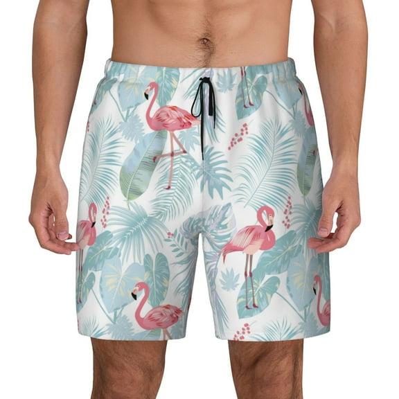 Fotbe Tropical Flamingo Men’s Swim Trunks Quick Dry Swim Shorts Board Shorts with Mesh Lining-Small