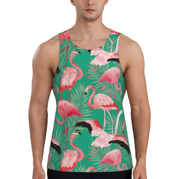 Fotbe Tropical Flamingo Pattern Men's Quick Dry Workout Tank Top Gym Muscle Tee Fitness Bodybuilding Sleeveless T Shirt Breathable Workout Shirt-4X-Large