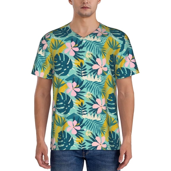 Fotbe Tropical Floral Baseball Jersey Shirt for Men and Women, Casual Short Sleeves Button Down T-Shirt-X-Large