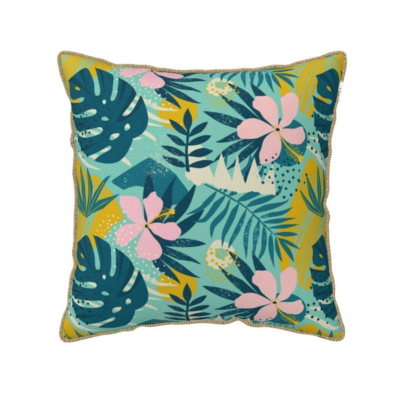 Fotbe Tropical Floral Pattern Velvet Decorative Throw Pillow Covers with Elegant Piping, Soft Plush Cushion Cover for Sofa, Bed, Car, Office-18"x18"