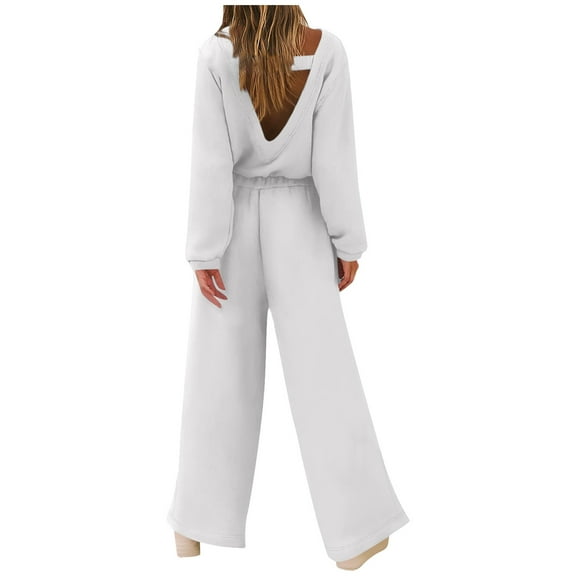 Women's Fashion Sporty Long Sleeve Solid Color Backless Jumpsuit Set Pant Jumpsuits for Women Women Jumpsuits Romper Dress Daytime Jumpsuits for Women Homecoming Suits for Women plus Rompers And