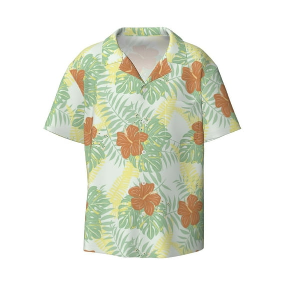 Fotbe Tropical Flowers print Short Sleeve Button Down Shirts for Men Casual Summer Beach Wrinkle Free Shirt-3X-Large