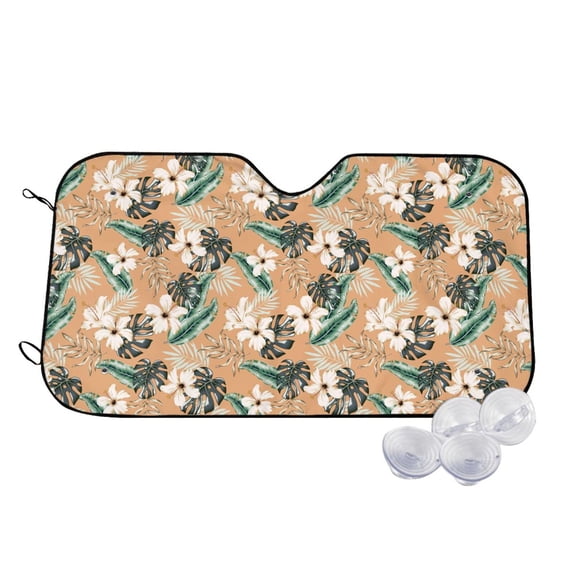 Fotbe Tropical Leaves Flower Car Windshield Sunshade | Sun Visor Protector Front Window Shade, Keeps Out UV Rays, Keeps Your Vehicle Cool-Medium