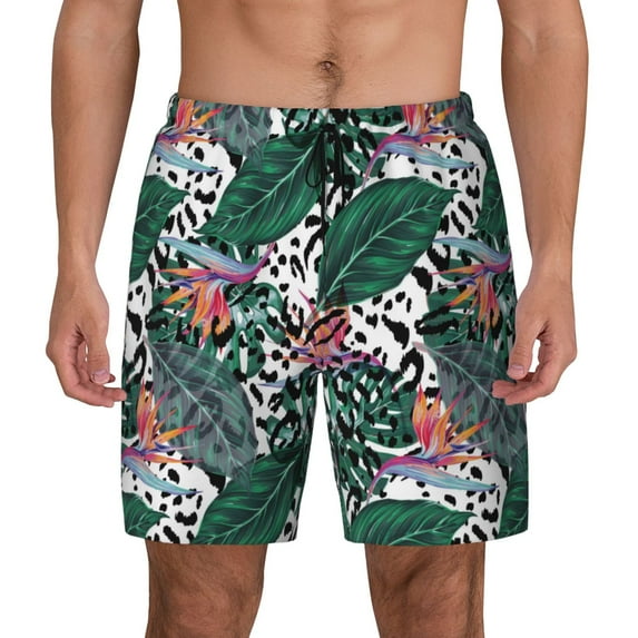 Fotbe Tropical Leaves Men’s Swim Trunks Quick Dry Swim Shorts Board Shorts with Mesh Lining-XX-Large