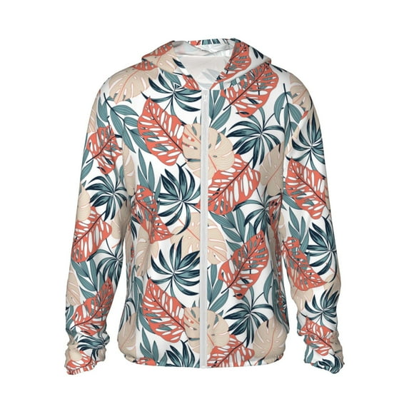 Fotbe Tropical Leaves Men's Women's UPF 50+ Sun Protection Jacket Hooded Cooling Shirt with Pockets Hiking Outdoor Performance-3X-Large