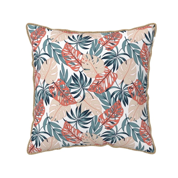 Fotbe Tropical Leaves Pattern Velvet Decorative Throw Pillow Covers with Elegant Piping, Soft Plush Cushion Cover for Sofa, Bed, Car, Office-16"x16"