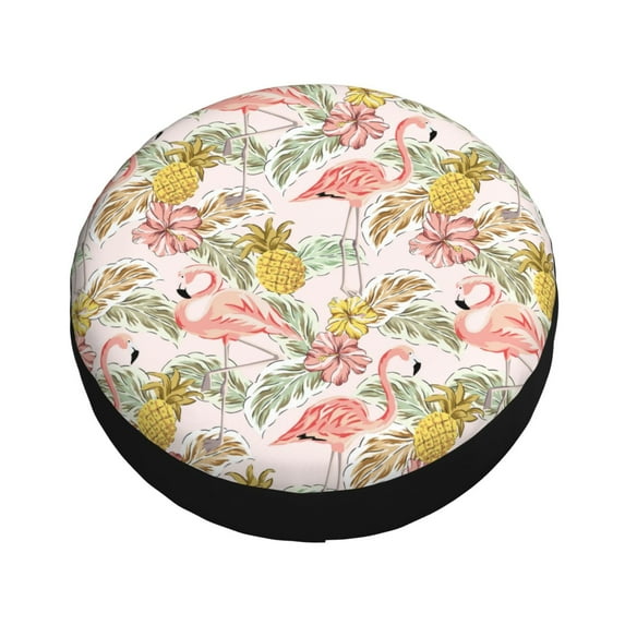 Fotbe Tropical Pink Flamingo Pineapple Spare Tire Cover Thickening Universal Fit for Jeep, Trailer, RV, SUV, Truck, Tough Tire Wheel Soft Cover-14 inch