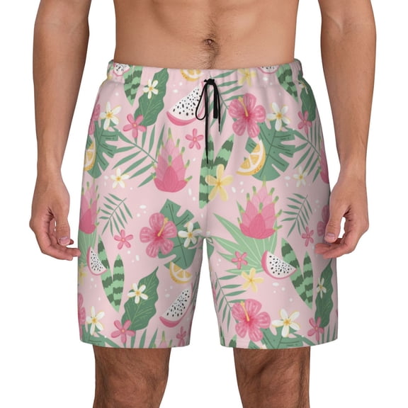 Fotbe Tropical Pitaya Men’s Swim Trunks Quick Dry Swim Shorts Board Shorts with Mesh Lining-Medium