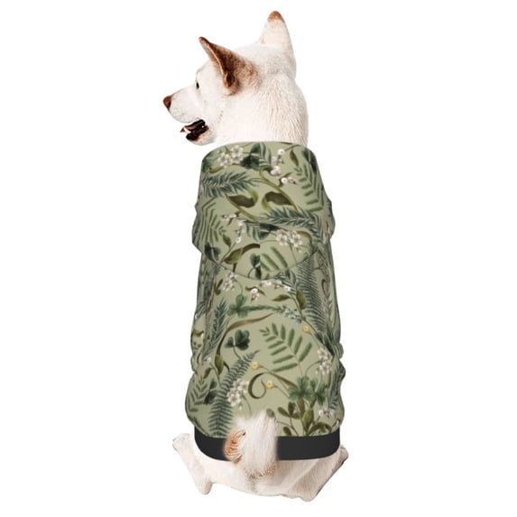Fotbe Tropical Plants Green Print Small Dog Sweater Hoodies Pet Grey Hooded Soft Fleece Sweatshirts with Pocket Fall Winter Puppy Cat Sweaters Warm Clothes-X-Large