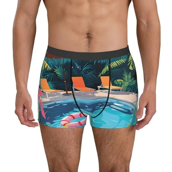 Fotbe Tropical Poolside Relaxation Men’s Total Support Pouch Boxer Briefs, X-Temp Cooling, Moisture-Wicking Underwear, Regular, Long-leg and Trunk-Large