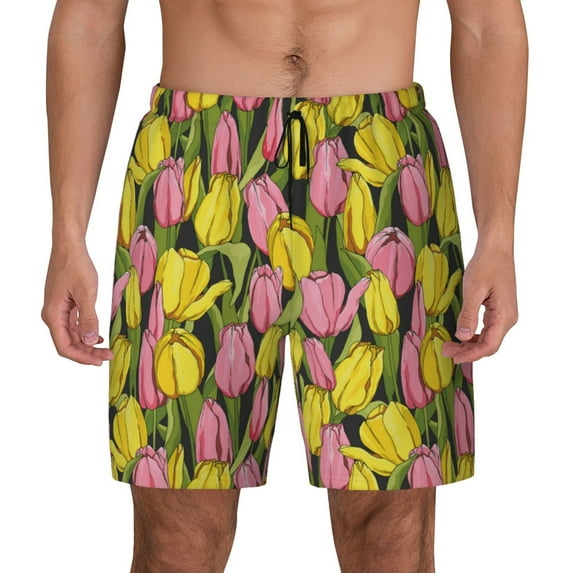 Fotbe Tulips Flowers Men’s Swim Trunks Quick Dry Swim Shorts Board Shorts with Mesh Lining-3X-Large