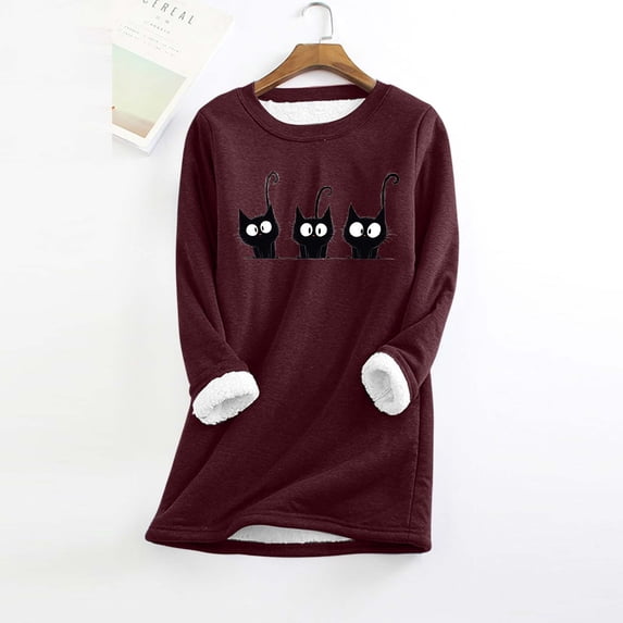 Women's Pullover With Print Comfortable Round Neck Winter Homewear Sweater Womens Lightweight Thermal Top Women Thermal Top Lined Mens Base Layer Shirt Thermal Long Sleeve Shirt Thermal Top And Bottom