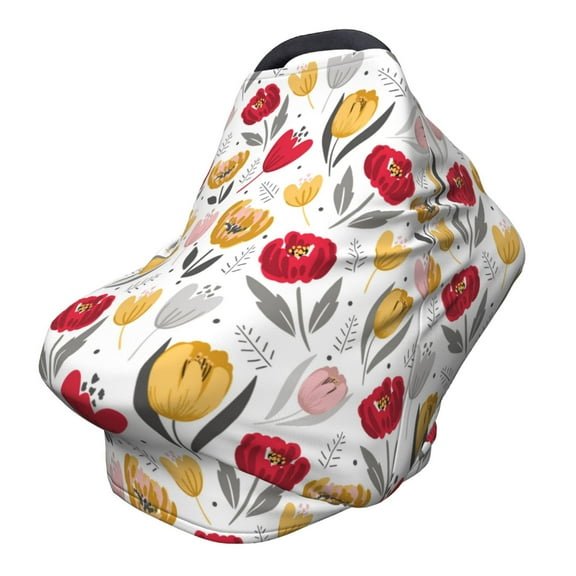 Fotbe Tulips Flowers Pattern Car Seat Covers for Babies, Nursing Breastfeeding Cover Carseat Canopy, Soft Stretchy Carrier Cover