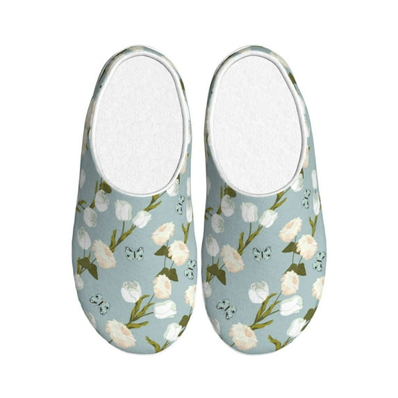 Fotbe Tulips Flowers Pattern Women's Fuzzy Curly Fur Memory Foam Loafer Slippers Indoor Outdoor Slippers Winter Home Shoes-40/41