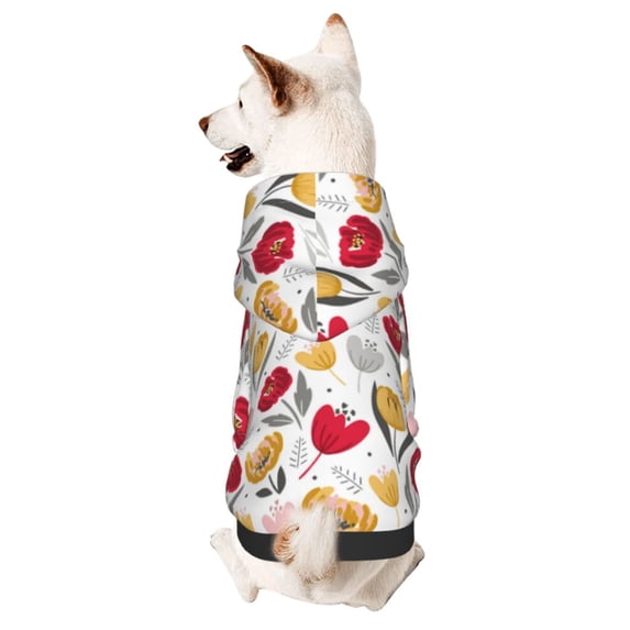 Fotbe Tulips Flowers Print Small Dog Sweater Hoodies Pet Grey Hooded Soft Fleece Sweatshirts with Pocket Fall Winter Puppy Cat Sweaters Warm Clothes-Medium