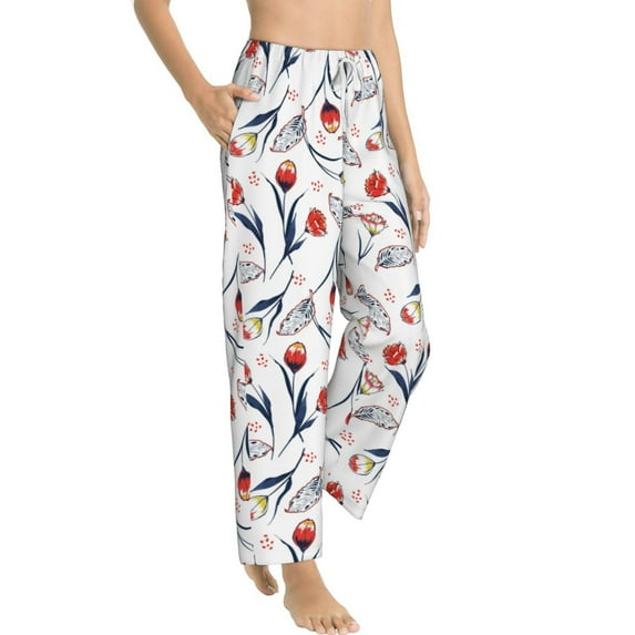 Fotbe Tulips Flowers Women's Pajama Pants,Sleepwear Pants,Pj Bottoms Drawstring And Pockets-Medium