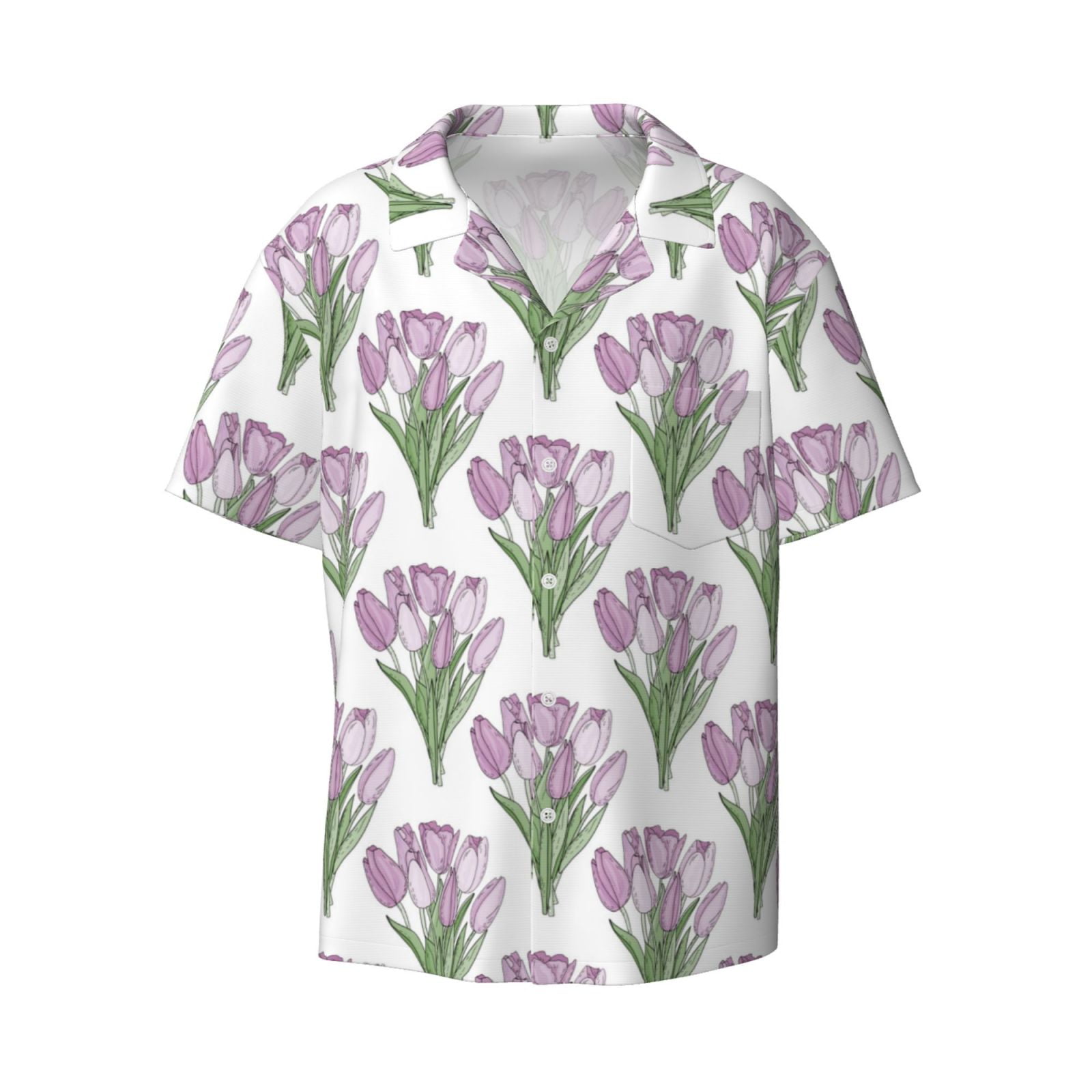 Fotbe Tulips Flowers print Short Sleeve Button Down Shirts for Men