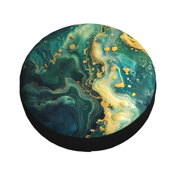 Fotbe Turquoise Golden Swirl Spare Tire Cover Thickening Universal Fit for Jeep, Trailer, RV, SUV, Truck, Tough Tire Wheel Soft Cover-14 inch