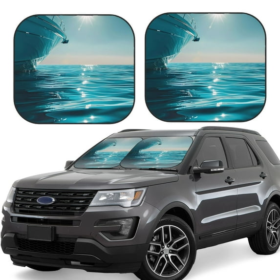 Fotbe Turquoise Ocean Reflection 2-Piece Car Windshield Sun Shade | Sun Blocker for Car Windshield | Foldable Automotive Interior Accessories for Sun Protection-Small
