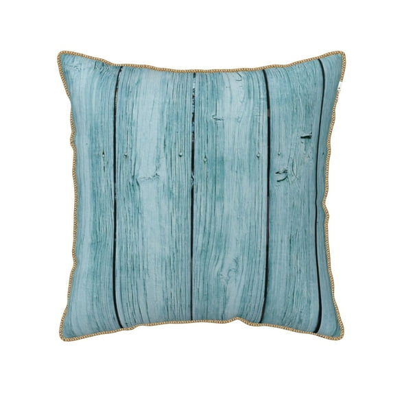 Fotbe Turquoise Wooden1 Pattern Velvet Decorative Throw Pillow Covers with Elegant Piping, Soft Plush Cushion Cover for Sofa, Bed, Car, Office-16"x16"