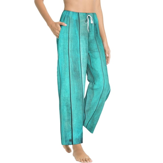 Fotbe Turquoise Wooden2 Women's Pajama Pants,Sleepwear Pants,Pj Bottoms Drawstring And Pockets-X-Large
