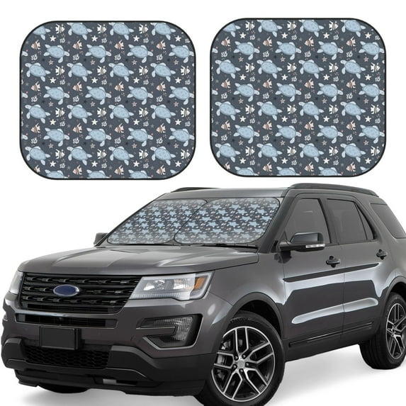 Fotbe Turtle 2-Piece Car Windshield Sun Shade | Sun Blocker for Car Windshield | Foldable Automotive Interior Accessories for Sun Protection-Large