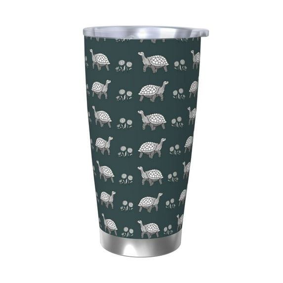 Fotbe Turtle Chrysanthemum Pattern 20 oz Tumbler Stainless Steel Vacuum Insulated Coffee Ice Cup Double Wall Travel Flask Leak-proof Coffee Cup-Without Straw