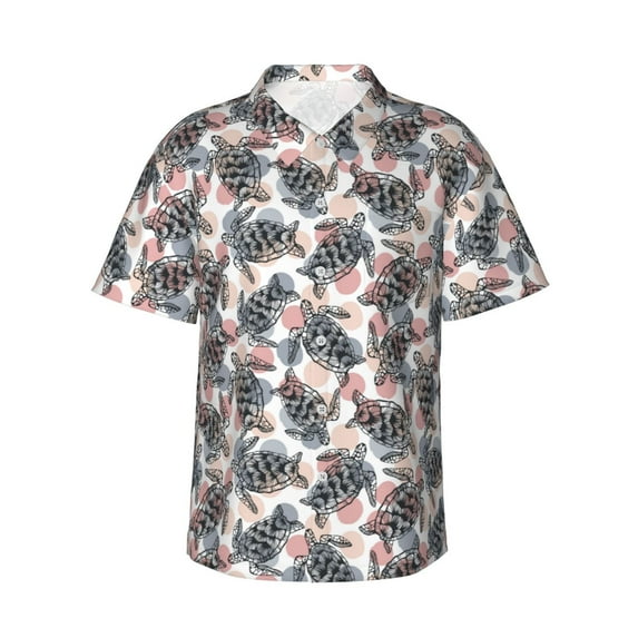 Fotbe Turtle Hawaiian Shirt for Men Unisex Summer Beach Casual Short Sleeve Cotton Linen Button Down Shirts-Small