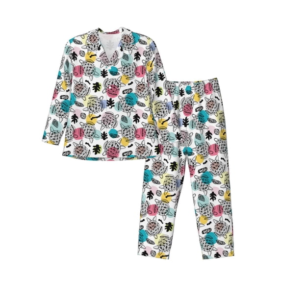 Fotbe Turtle Pattern Long Sleeve Pajama Set for Men,Sleepwear Set,2-piece Loungewear Set,Soft PJs Comfy Nightwear with Pockets-