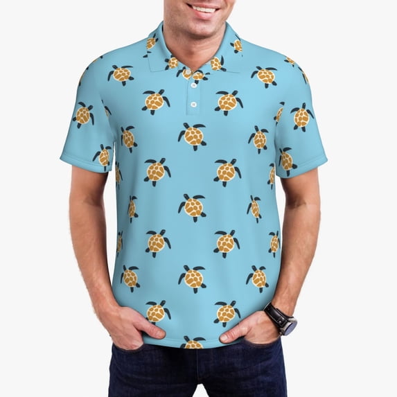 Fotbe Turtle Pattern Men’s Golf Polo Shirt – Breathable Performance Golf Shirt with Button-Down Collar-3X-Large