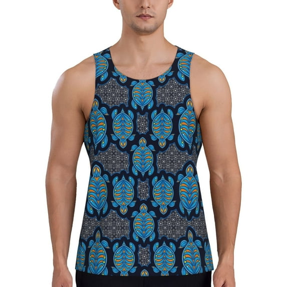Fotbe Turtle Pattern Men's Quick Dry Workout Tank Top Gym Muscle Tee Fitness Bodybuilding Sleeveless T Shirt Breathable Workout Shirt-Medium