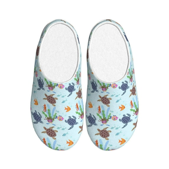 Fotbe Turtle Pattern Women's Fuzzy Curly Fur Memory Foam Loafer Slippers Indoor Outdoor Slippers Winter Home Shoes-46/47