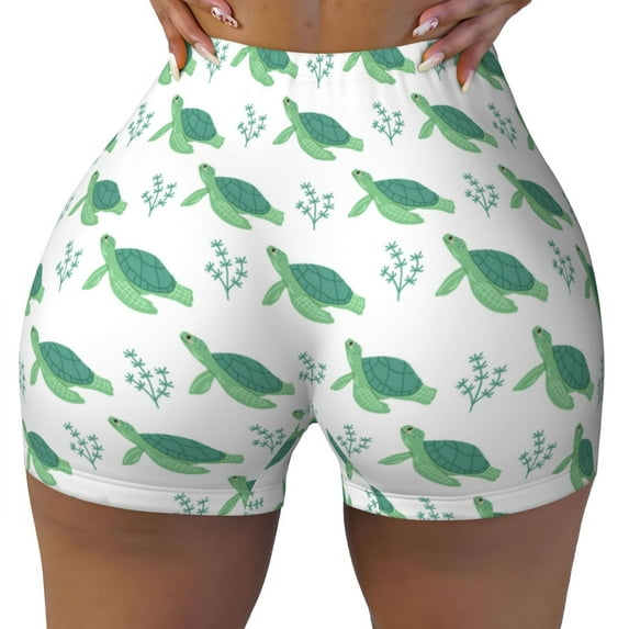 Fotbe Turtle Seamless Shorts, Womens Workout Shorts High Waist Stretch Booty Short for Gym/Yoga/Running/Biking-Small