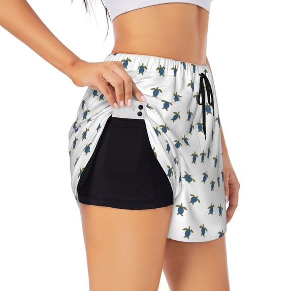 Fotbe Turtle Womens High Waist Running Shorts Athletic Workout Quick Dry Shorts for Women with Pockets Gym Yoga Summer Shorts-Medium