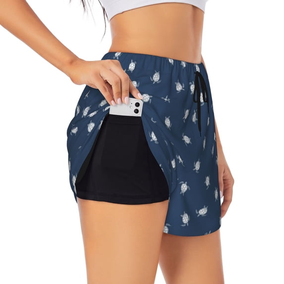 Fotbe Turtle Womens High Waist Running Shorts Athletic Workout Quick Dry Shorts for Women with Pockets Gym Yoga Summer Shorts-Small