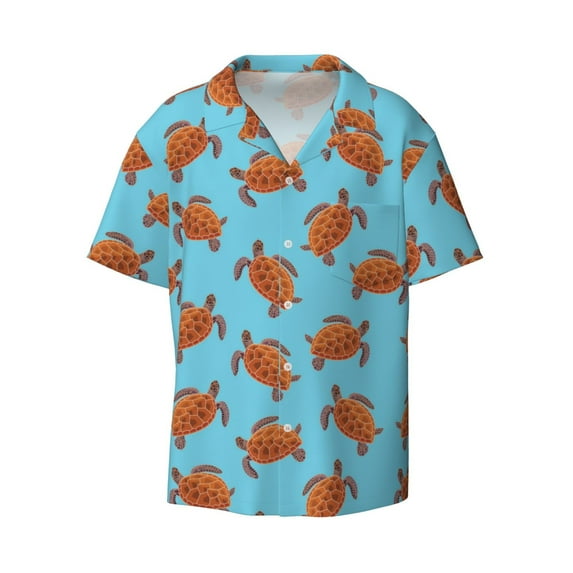 Fotbe Turtle print Short Sleeve Button Down Shirts for Men Casual Summer Beach Wrinkle Free Shirt-Small